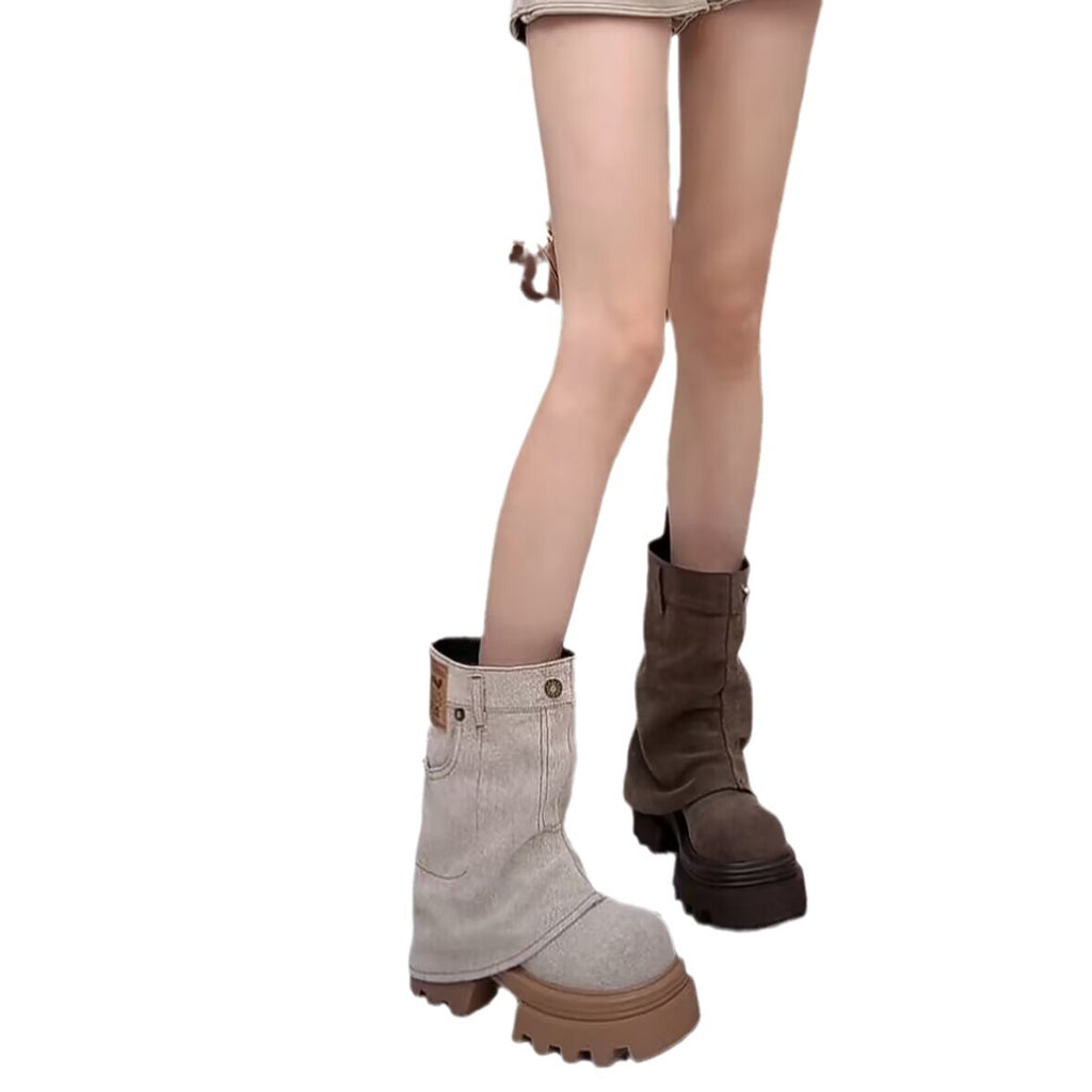 Versatile Casual Thick-soled Fashionable Cigarette Pants Boots For Women See size chart under “more details”