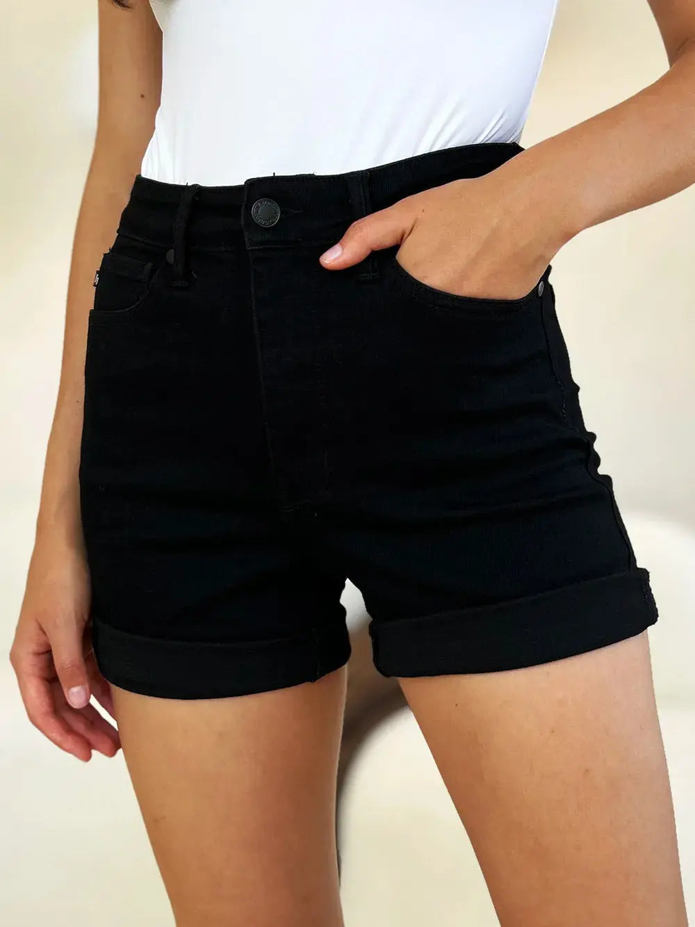 Full Size High Waist Tummy Control Cuffed Denim Shorts by Judy Blue Jeans