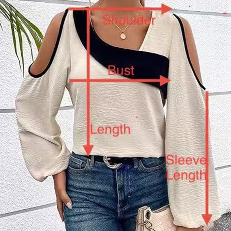 Women's Cold Shoulder Color Block Long Sleeve Tee Shirt Casual Going Out Top See size chart under “more details”