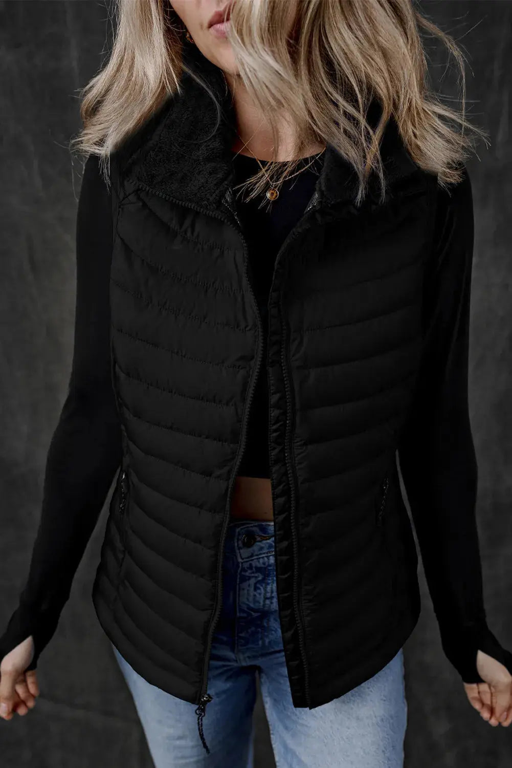 Pocketed Zip Up Womens Puffer Vest