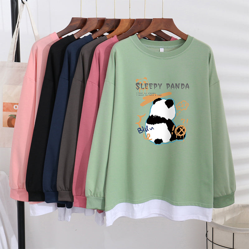 Women's Trendy Sweater Thin Loose Plus Size Fake Two Piece Top See size chart under “more details”