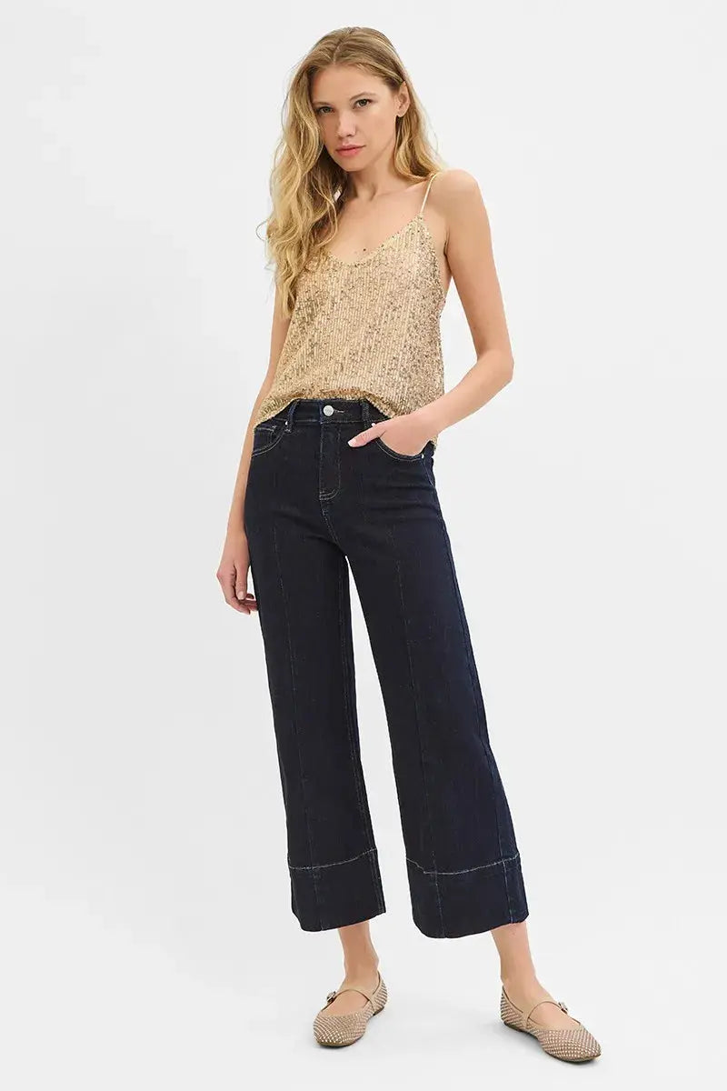 Tummy Control High Rise Crop Wide Seam Detailed RISEN Jeans