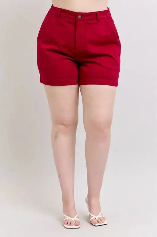 Plus Size High Waist Tummy Control Garment Dyed Heart Shaped Denim Shorts by Judy Blue Jeans