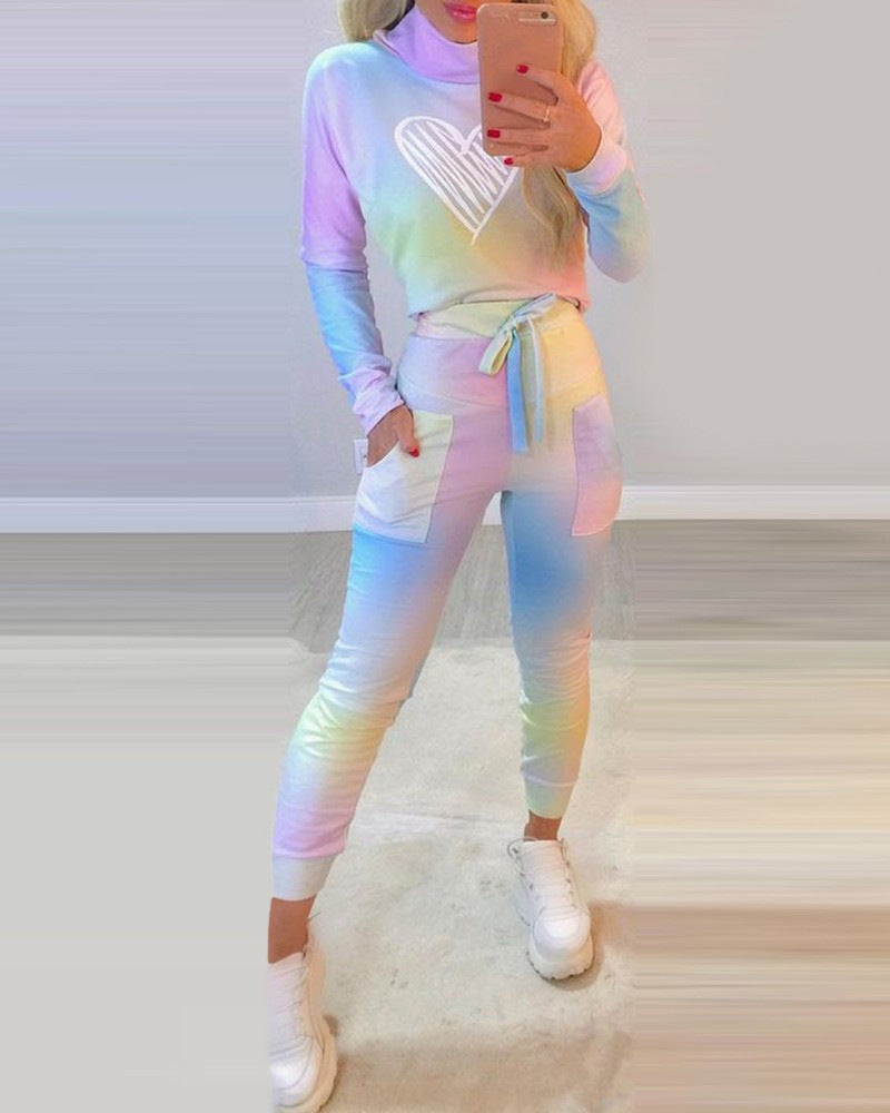 Women's Tie-dye Printed Love Casual Long-sleeved Top See size chart under “more details”