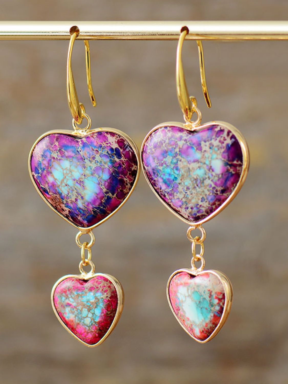 Heartstone Jewelry Heart Shape Imperial Jasper Dangle Earrings – Unique Artisan Design