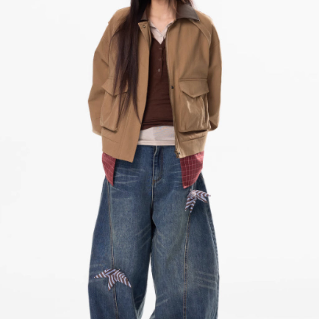 Washing Curved Knife Straight Leg Wide Leg Workwear Jeans For Women See size chart under “more details”