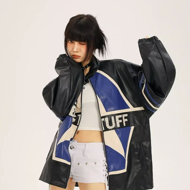American Retro Biker's Jacket Trendy Leather Jacket Coat See size chart under “more details”