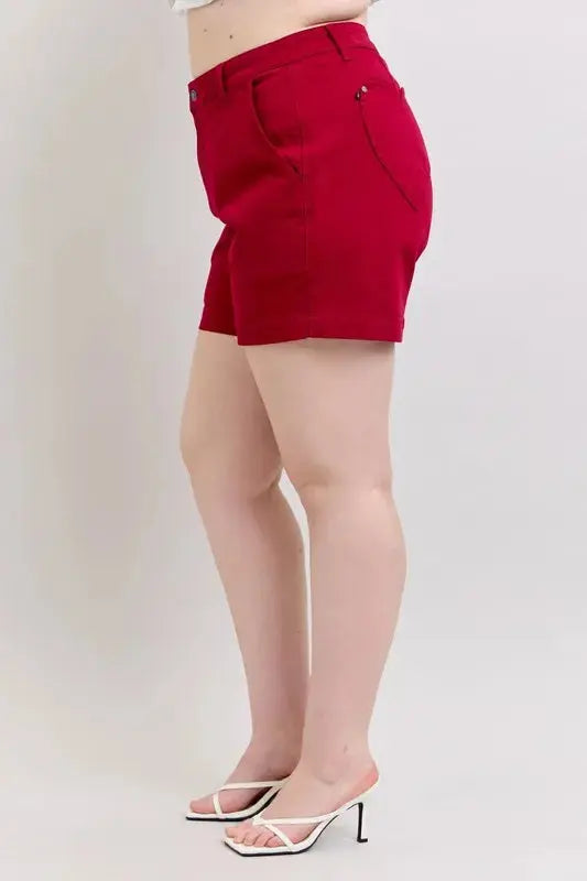 Plus Size High Waist Tummy Control Garment Dyed Heart Shaped Denim Shorts by Judy Blue Jeans