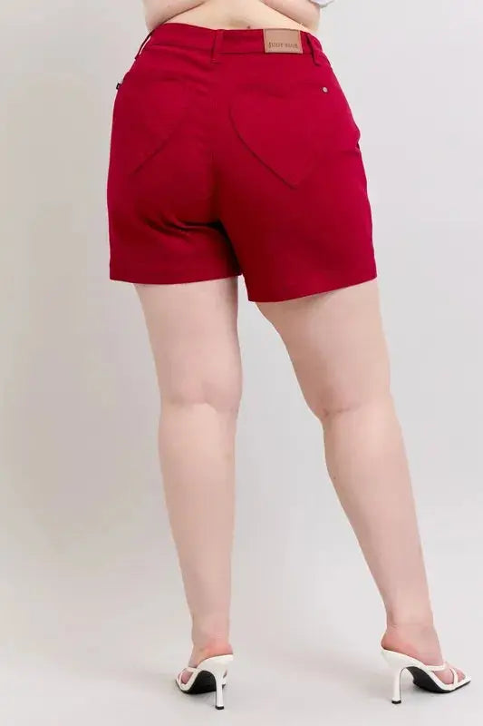 Plus Size High Waist Tummy Control Garment Dyed Heart Shaped Denim Shorts by Judy Blue Jeans