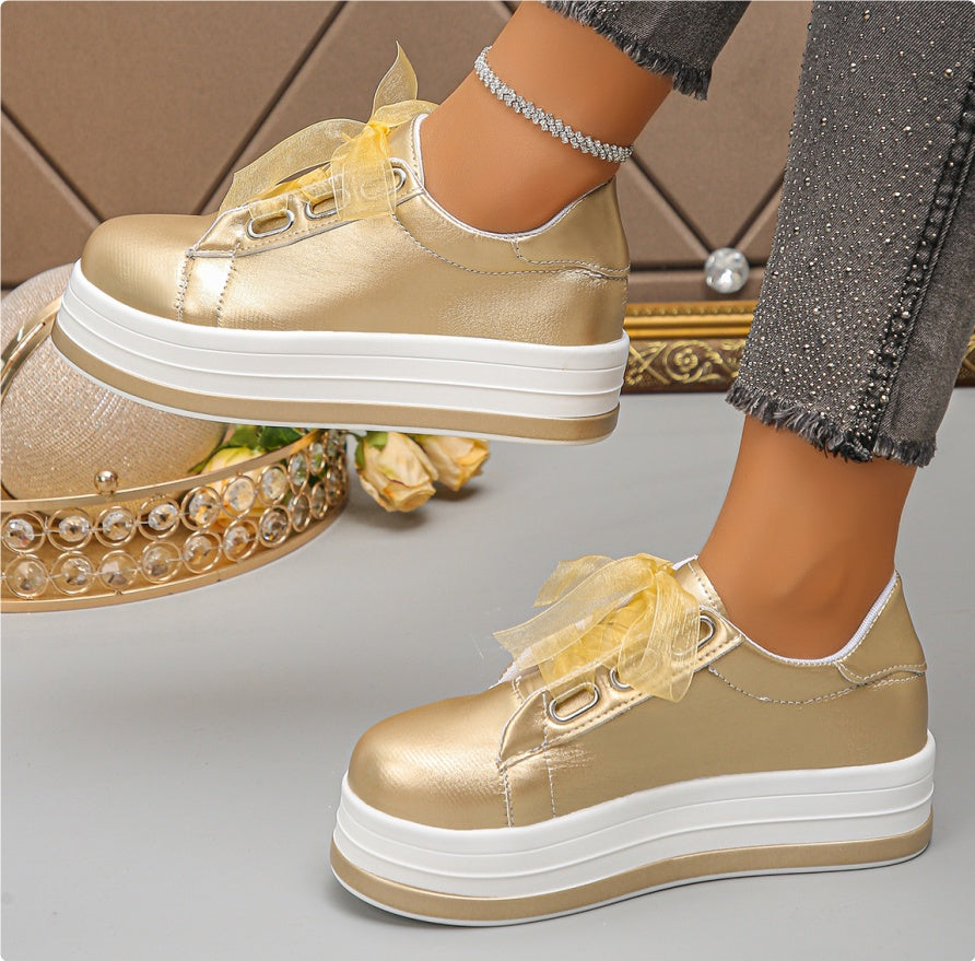 Single Large Size Casual European And American Lace-up Flat Round Toe Platform Women's Shoes See size chart under “more details”