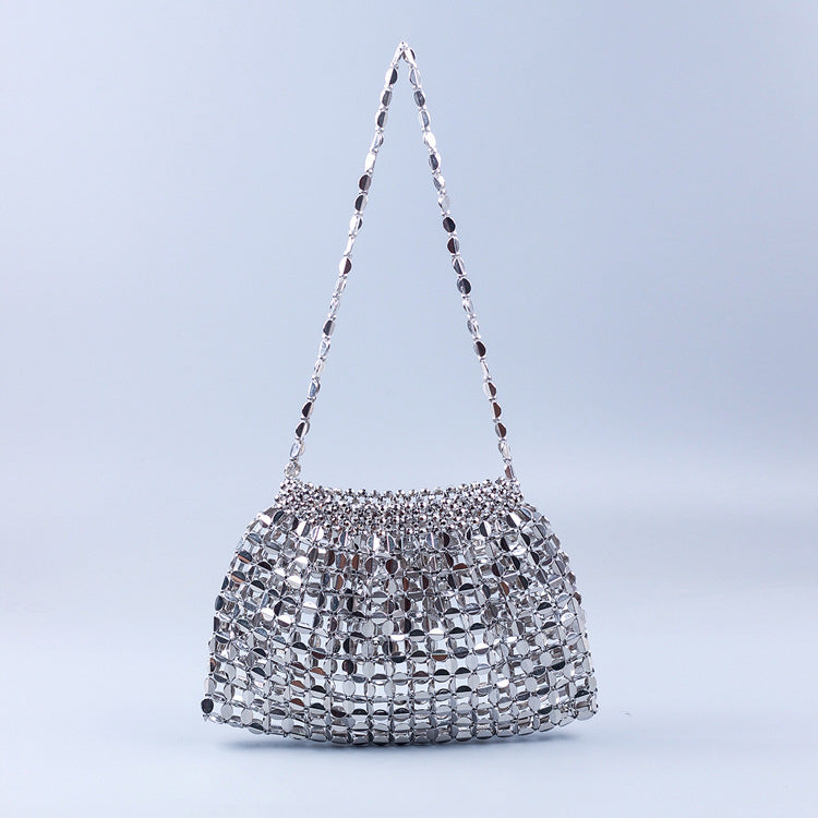 Handmade Flat Beads Woven Large Dumpling Fashion Trendy One-shoulder Handbag See size chart under “more details”