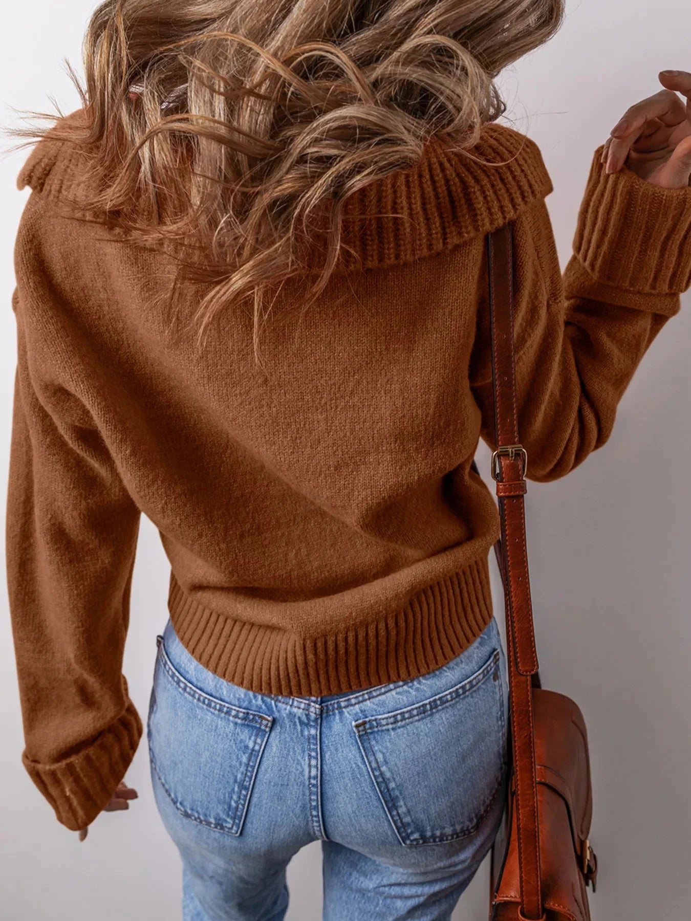 Collared Ribbed Edge V Neck Sweater