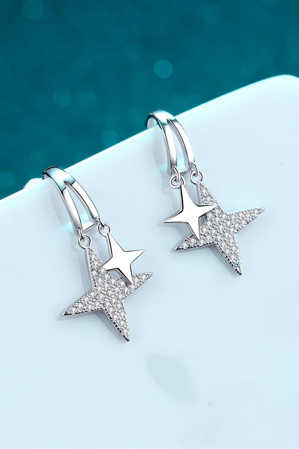 Moissanite Star Rhodium-Plated Drop Earrings – Elegant Modern Design