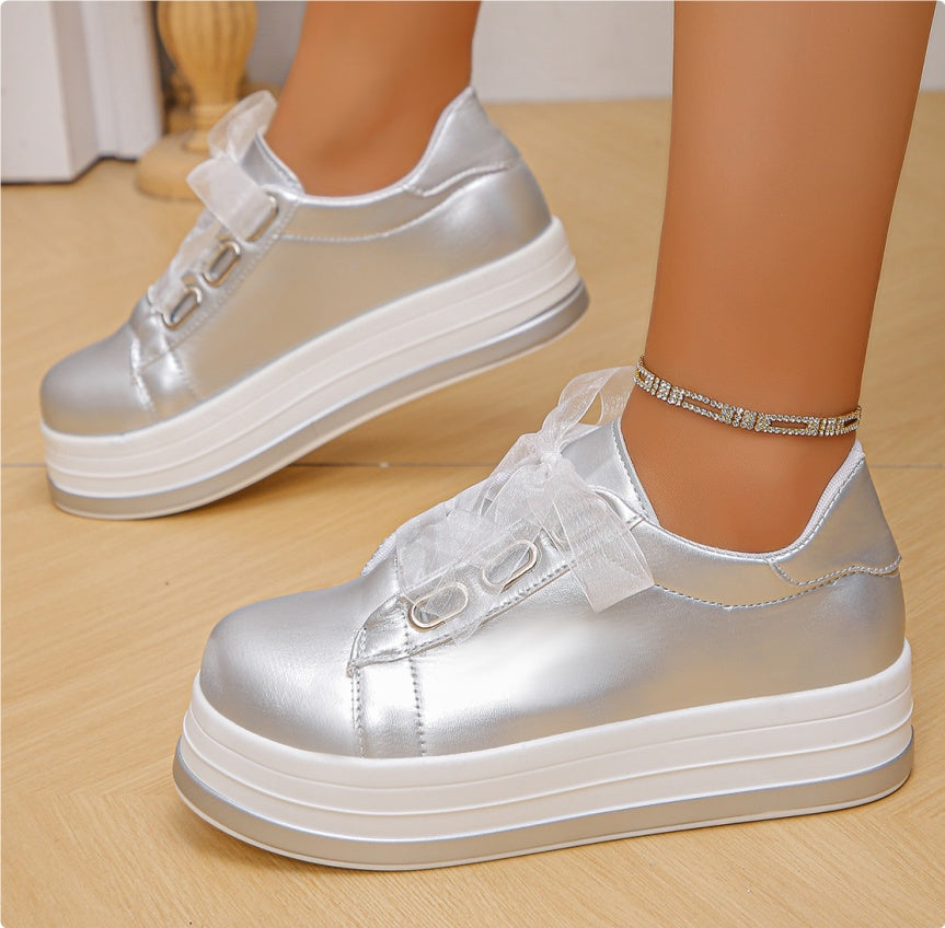 Single Large Size Casual European And American Lace-up Flat Round Toe Platform Women's Shoes See size chart under “more details”
