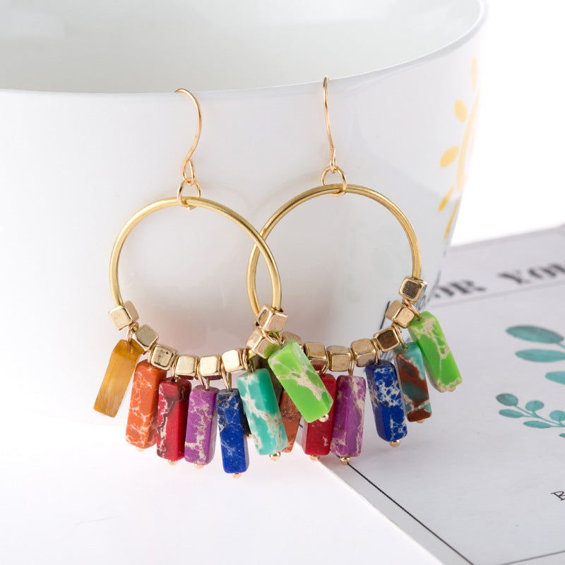 GlamourJewels Multicolored Stone Dangle Earrings – Vibrant and Unique Design