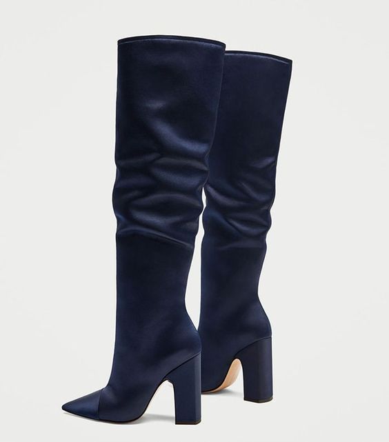 Pointed chunky heel pleated knee high boots See size chart under “more details”
