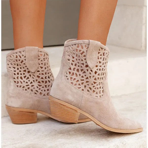Womens Plus-Size Fashion Ankle Boots With Hollowed-Out Design And Chunky Heel See size chart under “more details”