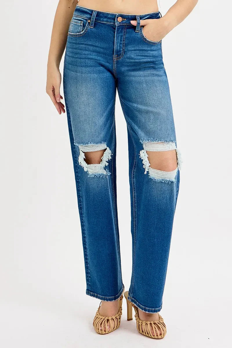 Mid-Rise Distressed Boyfriend RISEN Jeans – Full & Plus Sizes