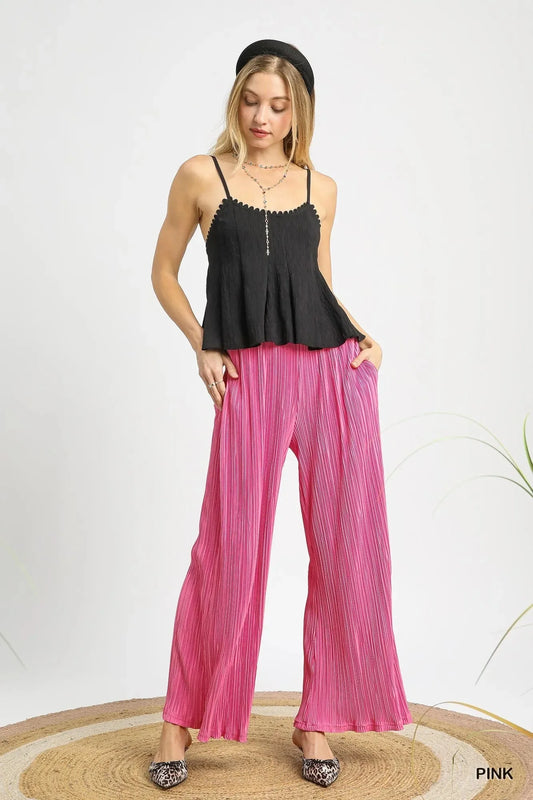 Umgee Wide Leg Textured Womens Palazzo Pants