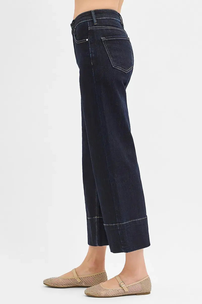 Tummy Control High Rise Crop Wide Seam Detailed RISEN Jeans