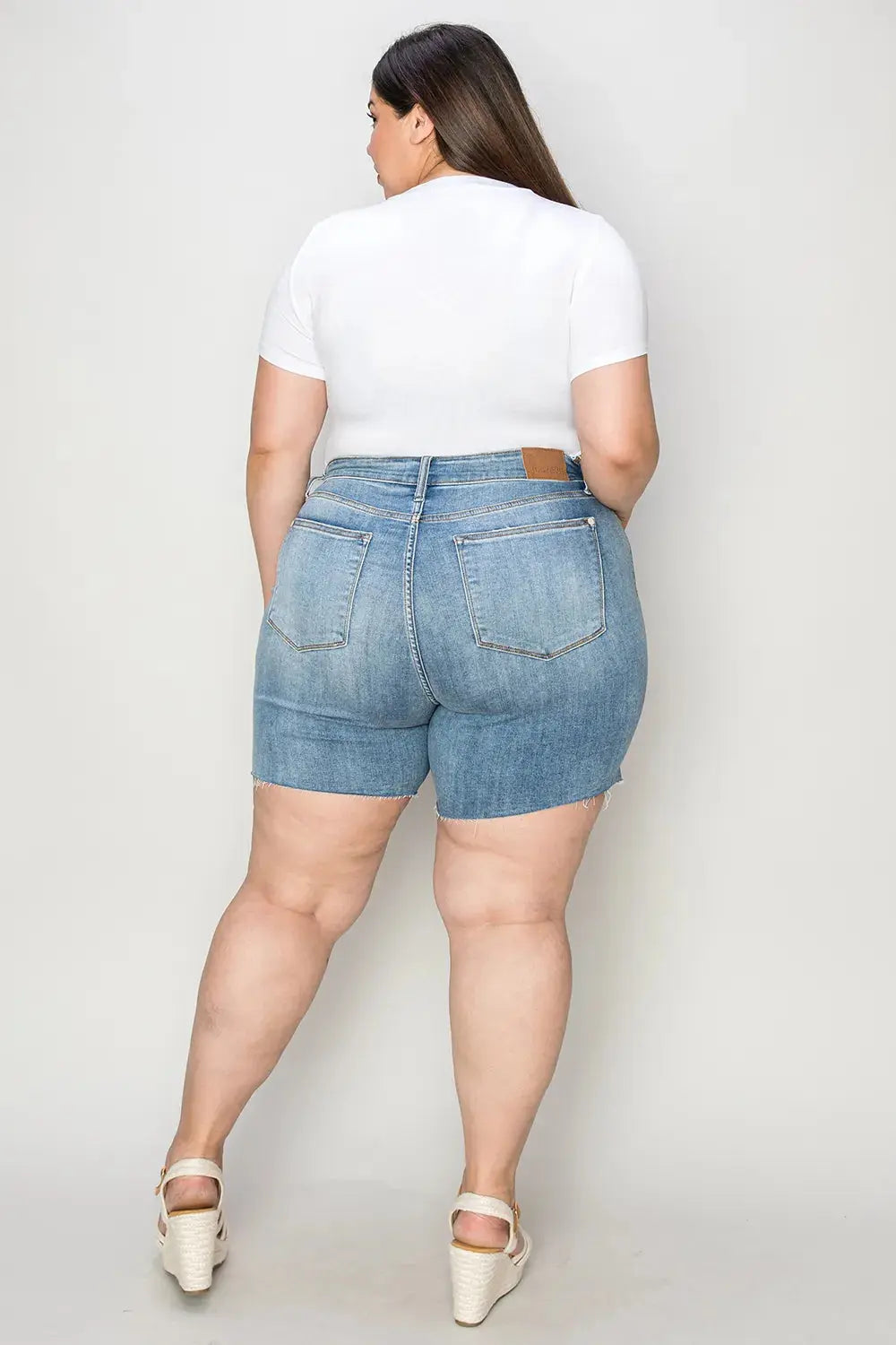 Judy Blue Jeans - Full Size High Waist Raw Hem Denim Shorts