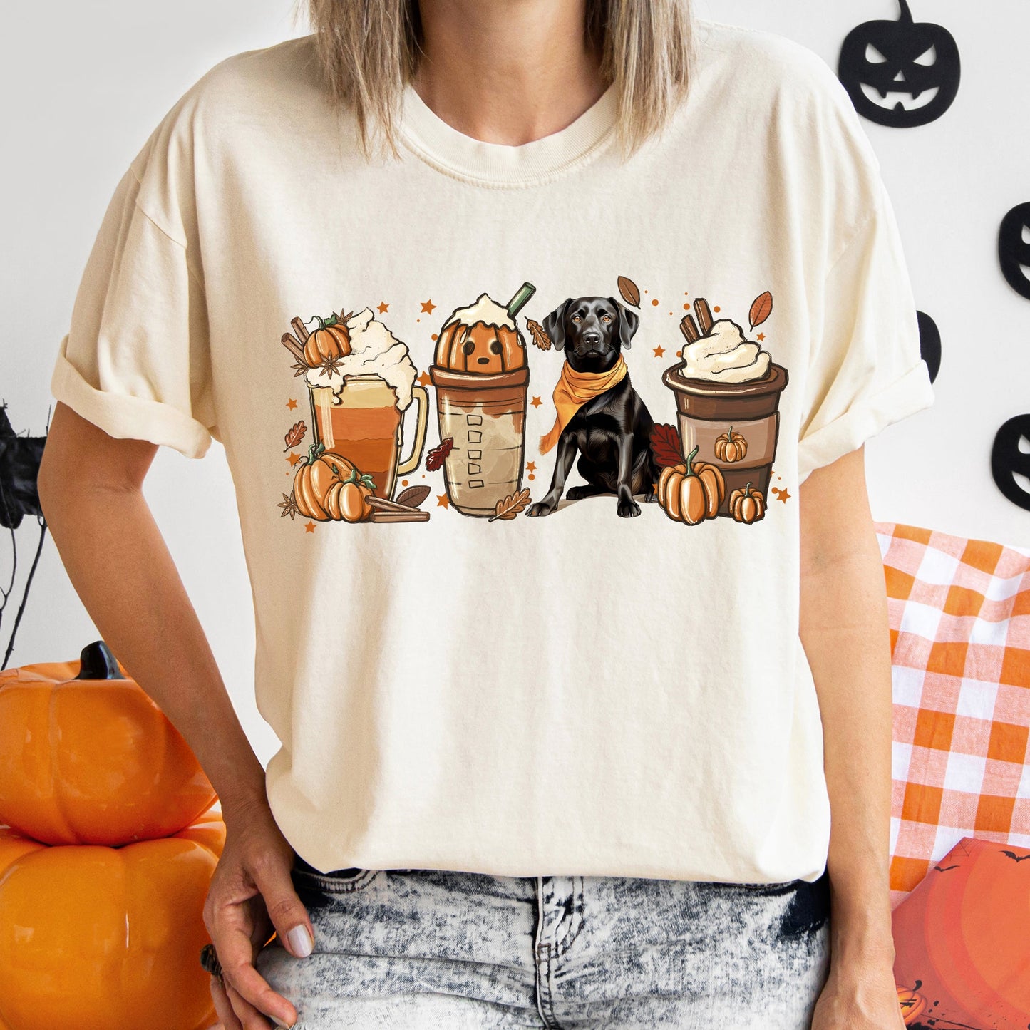 Autumn Dogs and Coffee, Many Breeds Available, Comfort Colors Tshirt