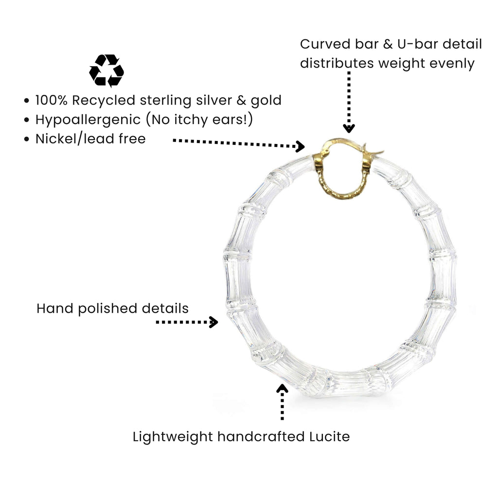 XL Lime Green Lucite Bamboo Hoop Earrings See size chart under “more details”