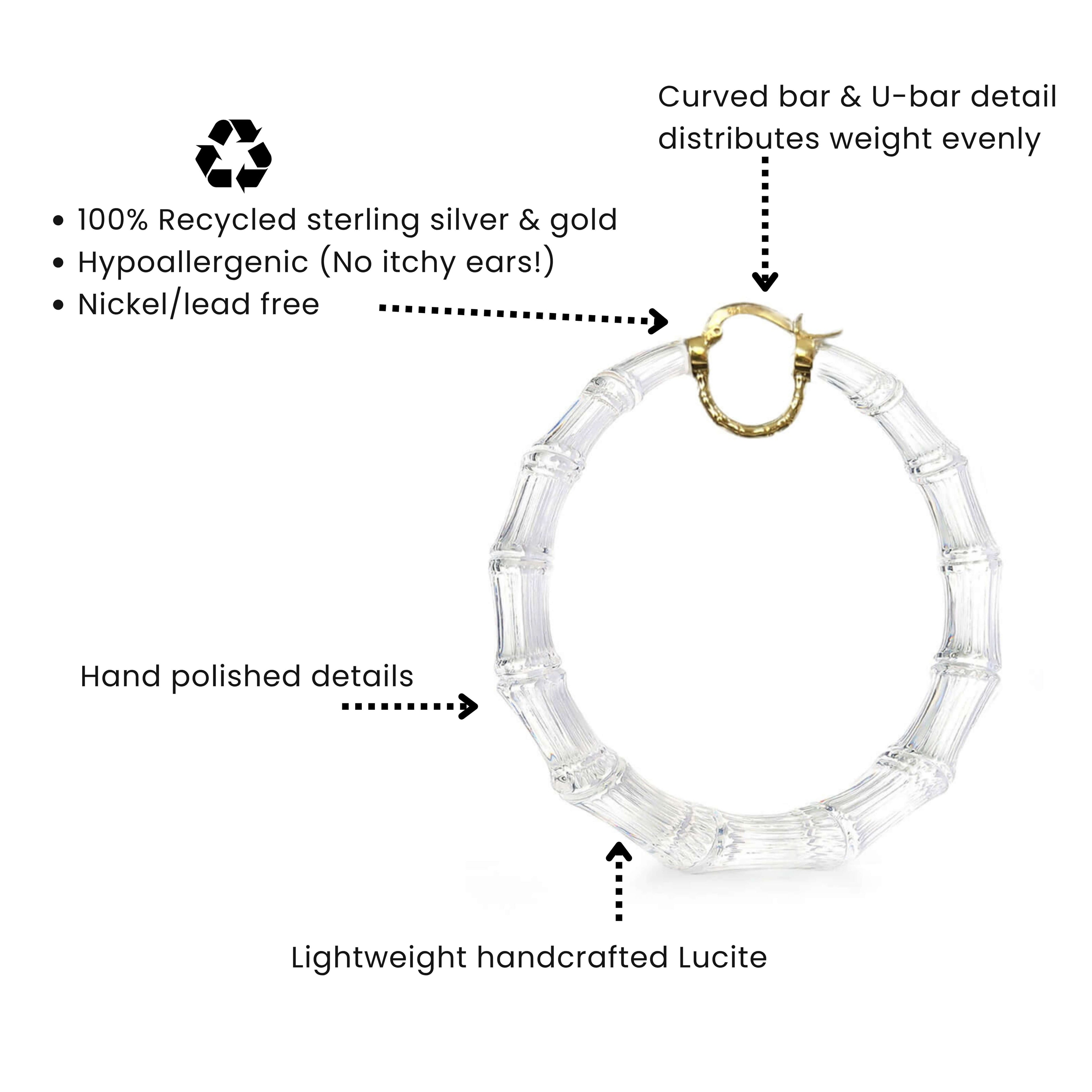 XL Blue Lucite Bamboo Hoop Earrings See size chart under “more details”