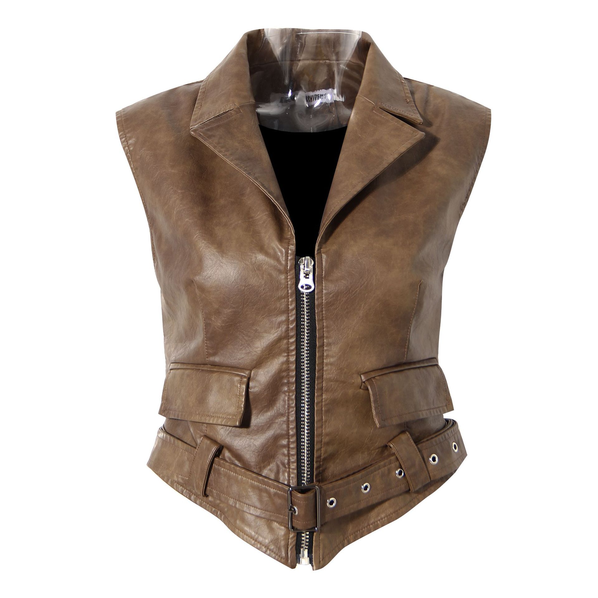 Niche Design Two-piece Coat Cape Stitching PU Handsome Waist-tight Jacket See size chart under “more details”