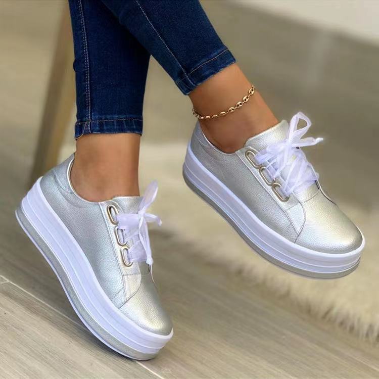 Single Large Size Casual European And American Lace-up Flat Round Toe Platform Women's Shoes See size chart under “more details”