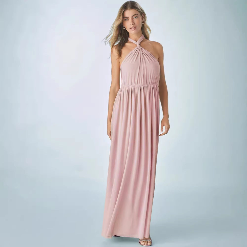 Pleated Solid-Colored Strap Three-Way Dress (see size chart under more details)