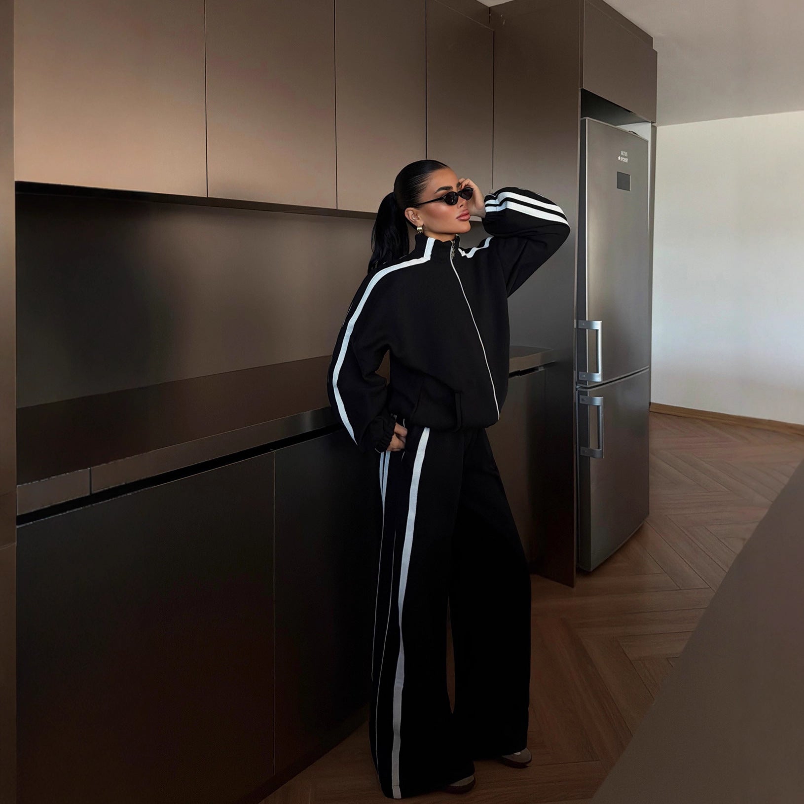 Color-block Long-sleeve Casual Sportswear Set