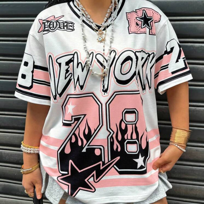 Women's Letter-print Loose-fitting Trendy Short-sleeve Top