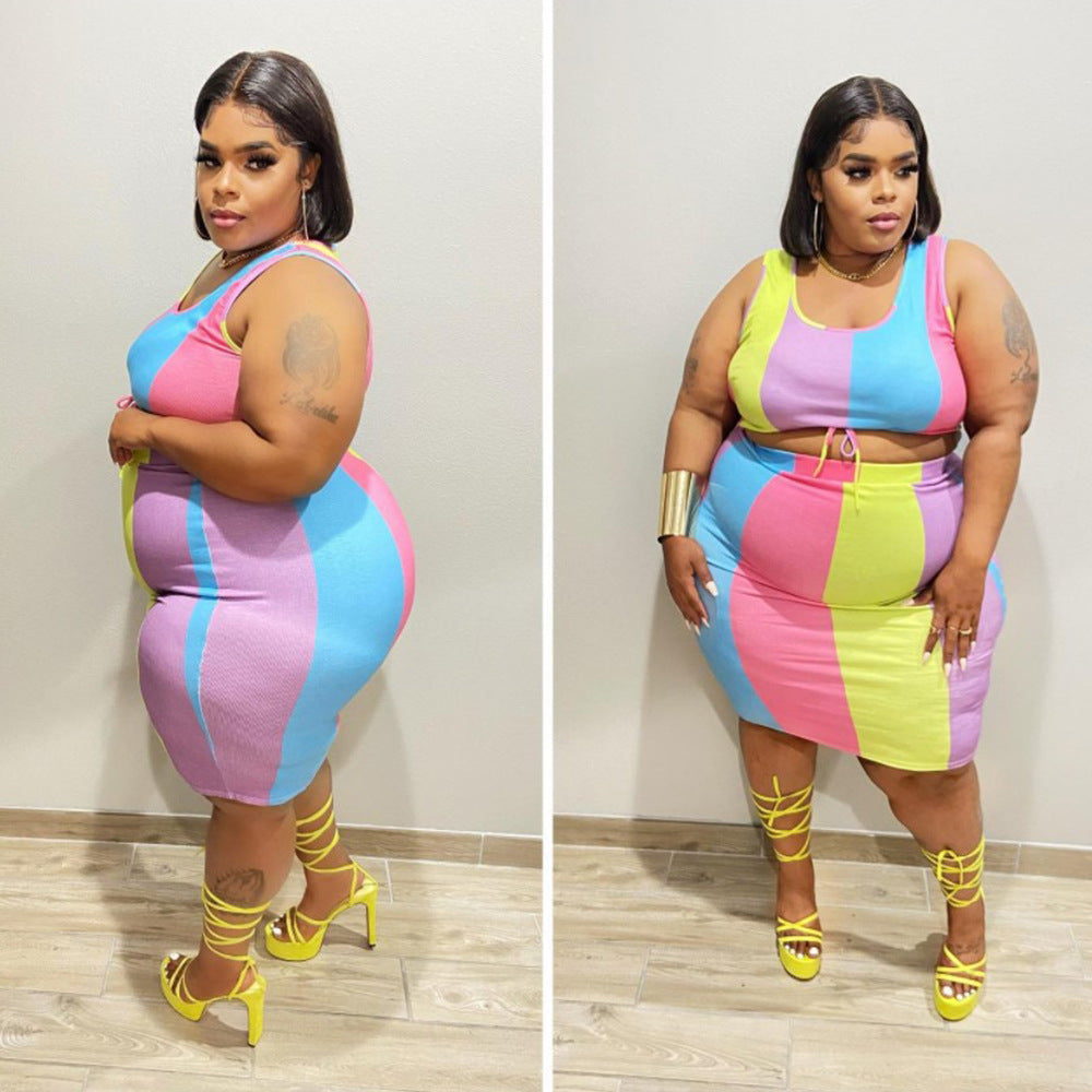 Sleeveless Color-Printed Pencil Skirt Trendy Elegant Plus-Size See size chart under “more details”