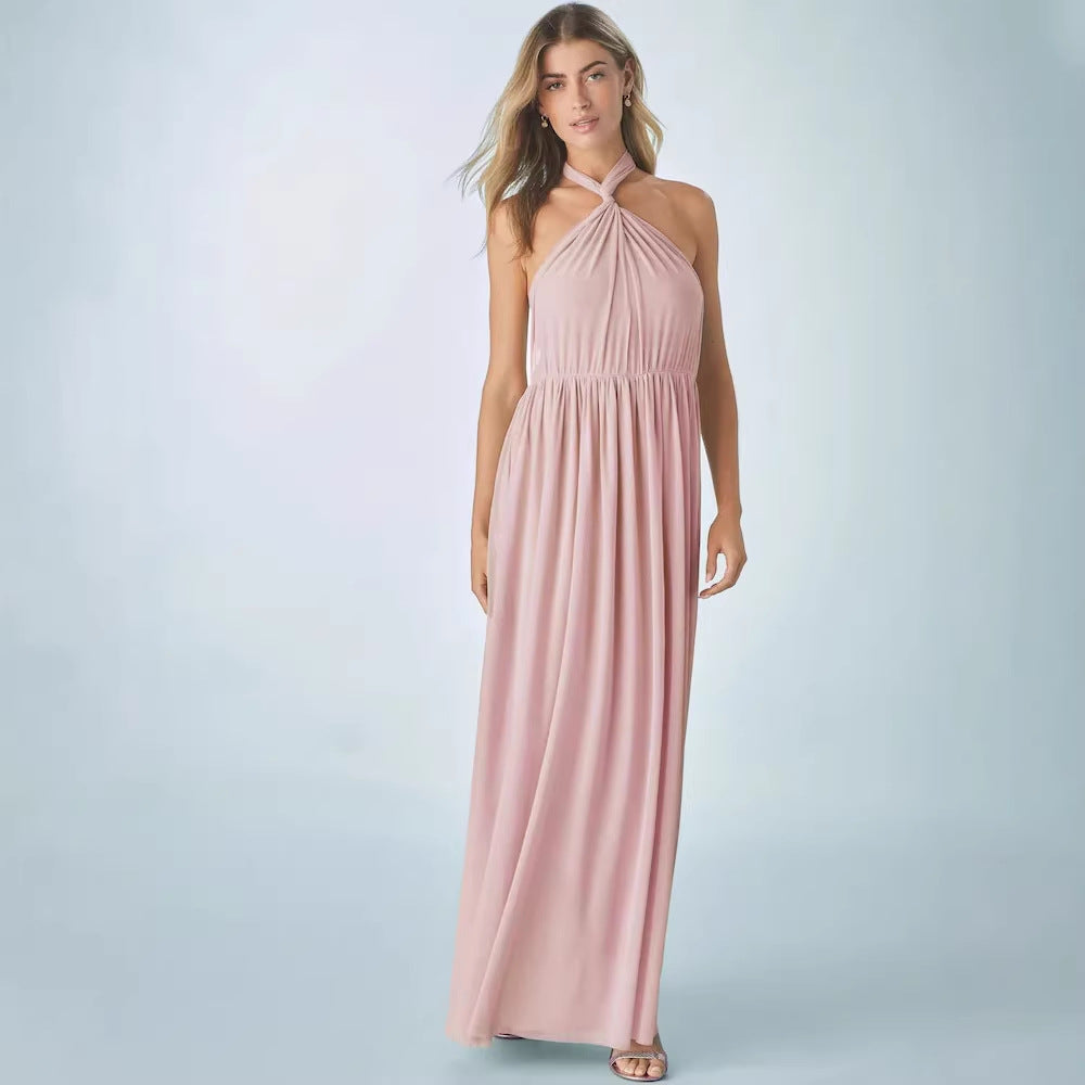 Pleated Solid-Colored Strap Three-Way Dress (see size chart under more details)