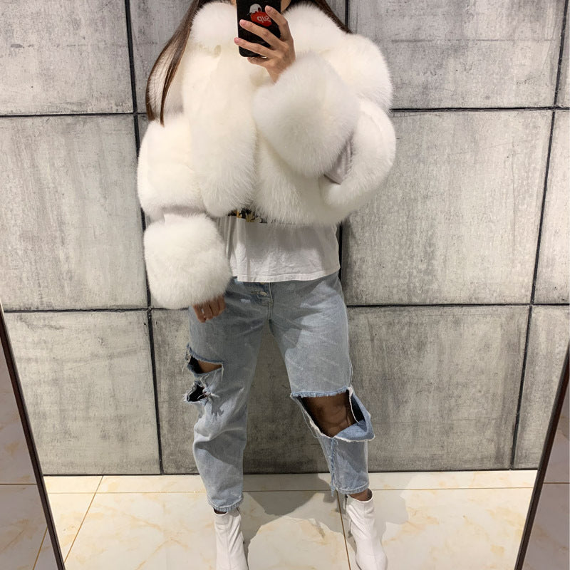 Women's Fur Stitching Lapel Artificial Fur Coat