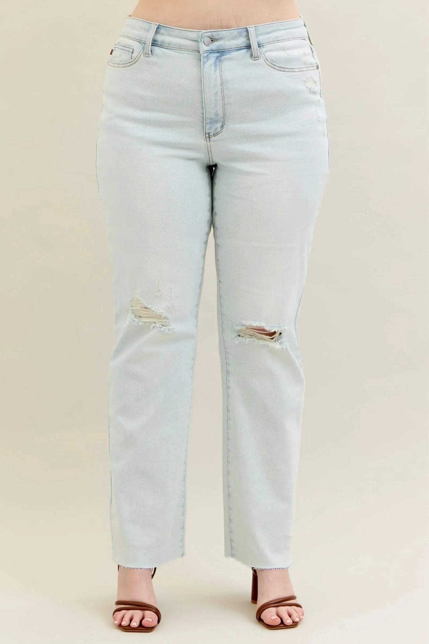 Full Size Light Wash Distressed Bootcut Judy Blue Jeans