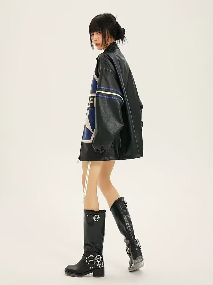 American Retro Biker's Jacket Trendy Leather Jacket Coat See size chart under “more details”
