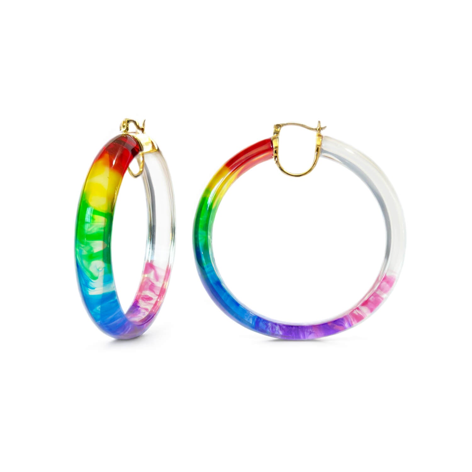 PRIDE Rainbow Tie Dye Lucite Hoops See size chart under “more details”