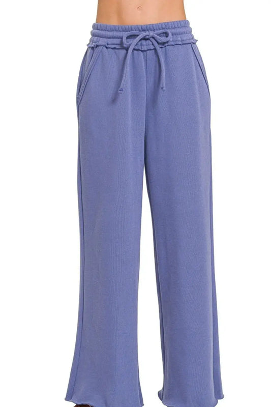 Zenana Fleece Exposed Seam Womens Wide Leg Sweatpants