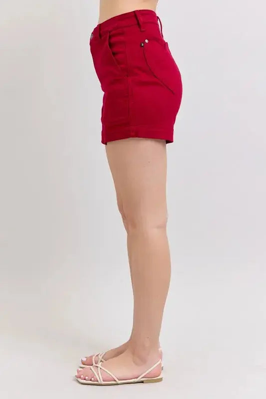 Plus Size High Waist Tummy Control Garment Dyed Heart Shaped Denim Shorts by Judy Blue Jeans