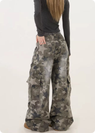 American Retro Hot Girl Camouflage Cargo Jeans For Women