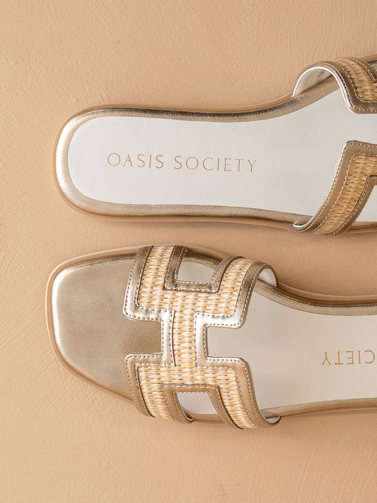 The Riviera Metallic Raffia Slide Sandals