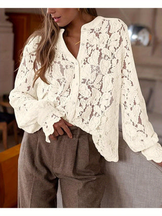 European And American Ladies Fashion Casual Lace Shirt Long Sleeve Button Shirt See size chart under “more details”