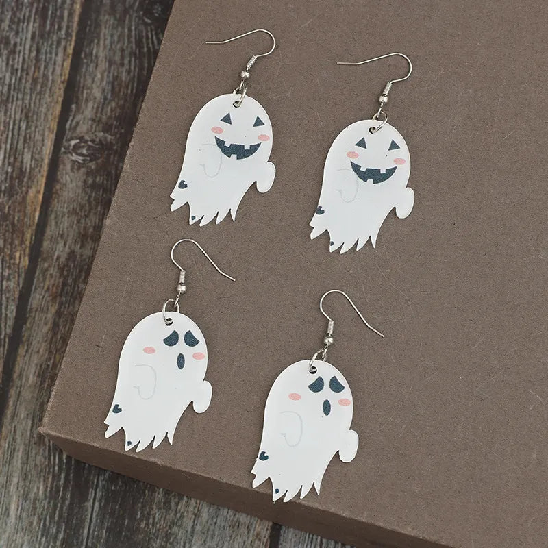 2 Piece Alloy Acrylic Halloween Ghost Dangle Earrings