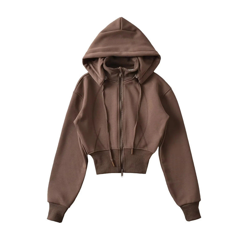 European And American Style Fleece-lined Waist Stand Collar Detachable Hooded Zipper Sweatshirt See size chart under “more details”