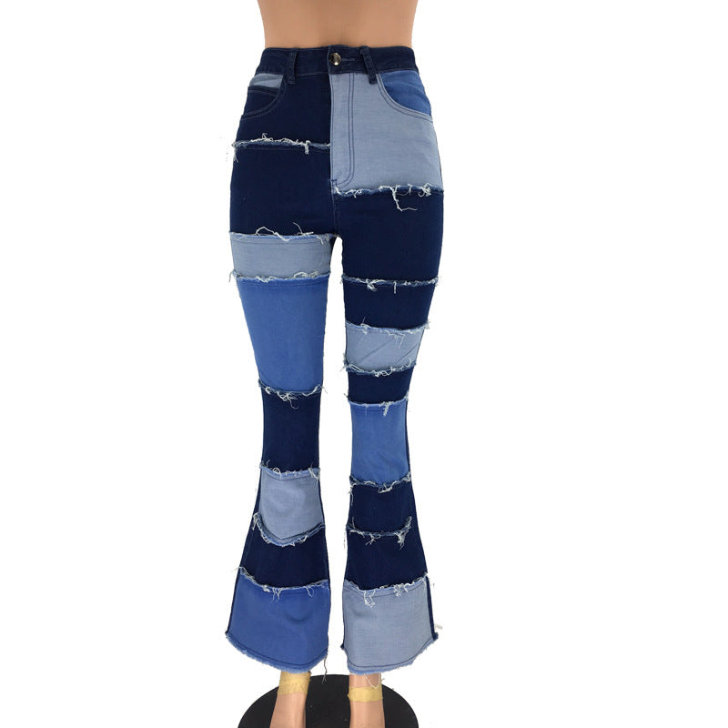 Patchwork high-rise flared jeans See size chart under “more details”