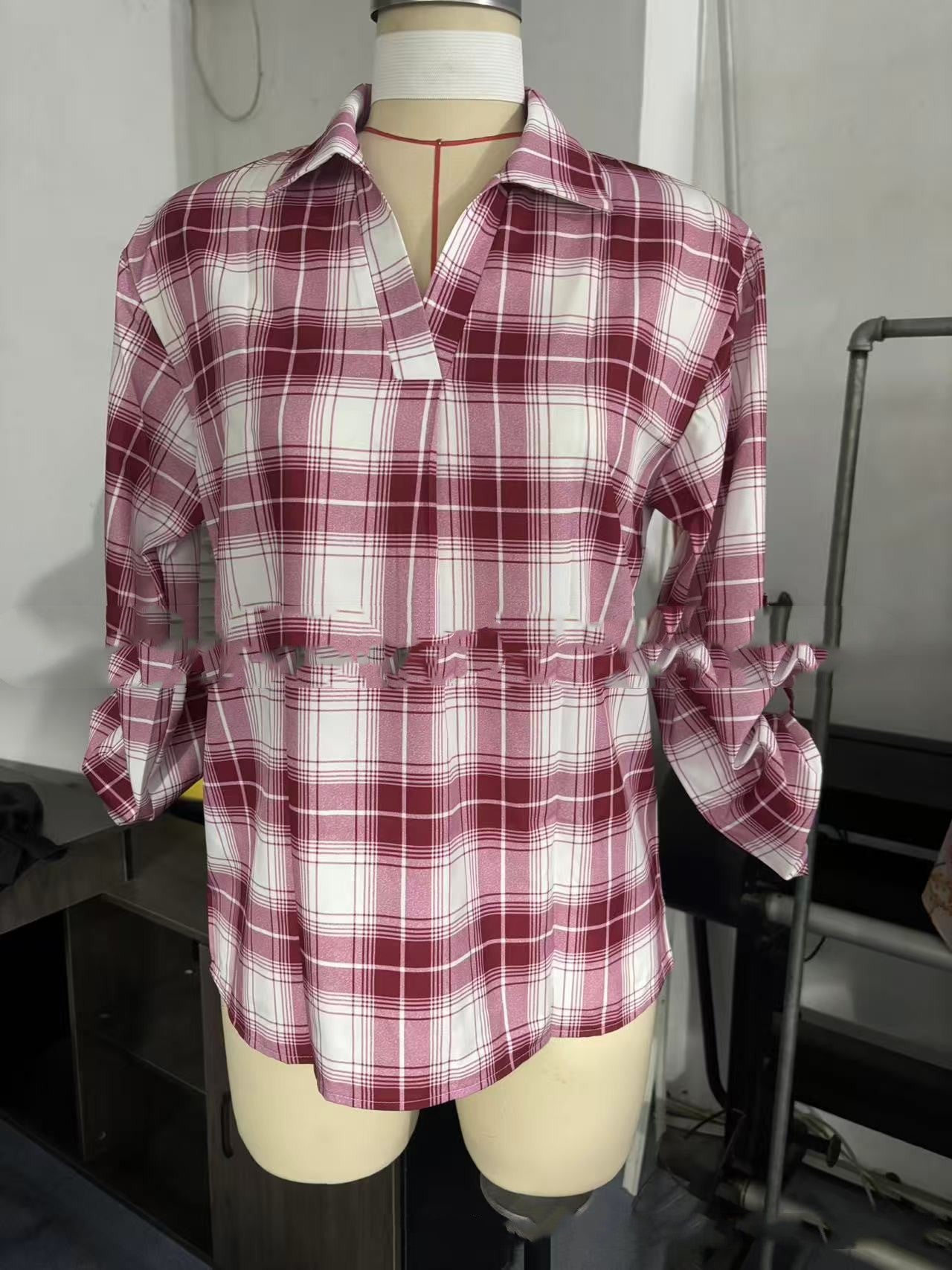 Lapel Loose Women's Plaid Shirt Commuter Style See size chart under “more details”