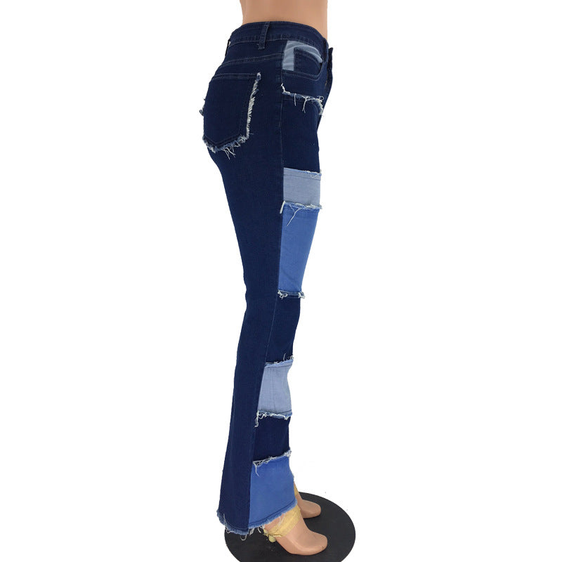 Patchwork high-rise flared jeans See size chart under “more details”