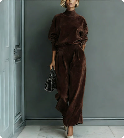 Casual Warm Velour Long-sleeved Solid Color High-neck Zipper Wide-leg Sportswear See size chart under “more details”